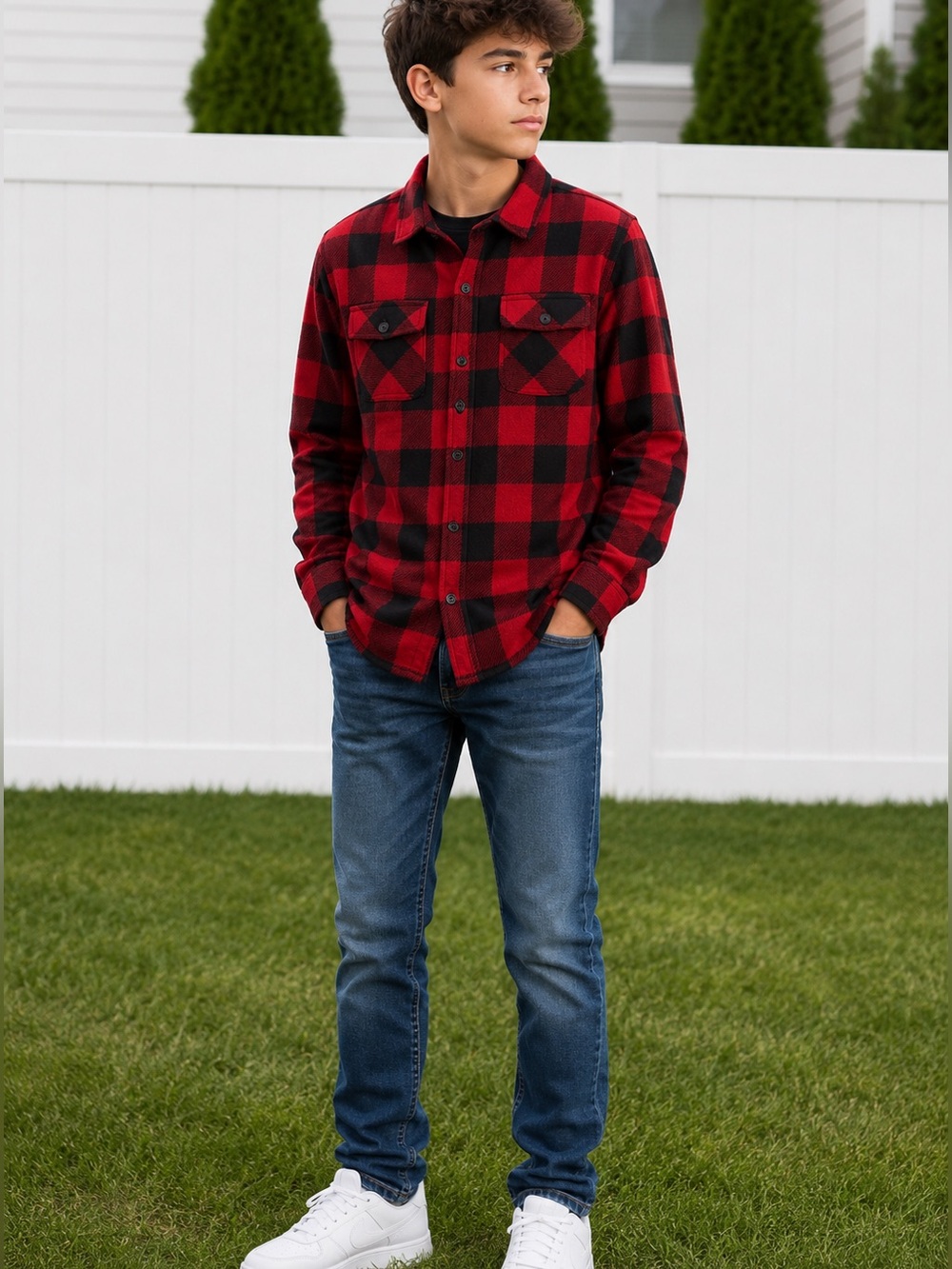 Hollywood Red Black Buffalo Plaid Flannel Shirt Youth XL 18 Cozy